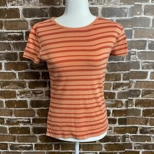 Ann Taylor Womens Orange Striped Heavy TShirt Size Small
